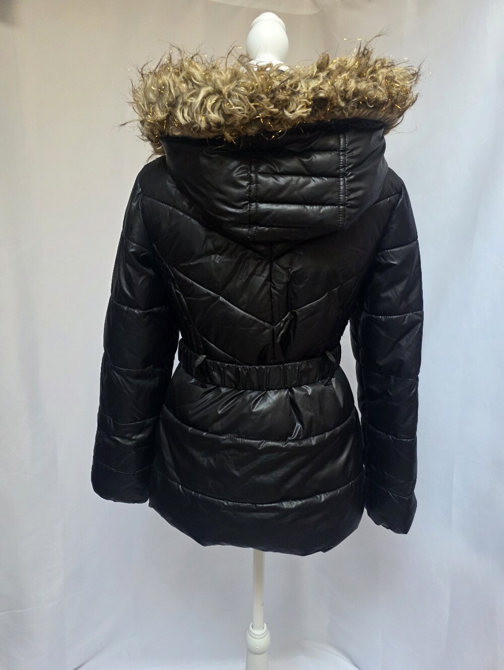 Michael Kors Girls Black Puffer Jacket Faux Fur Hood Size 14 - Picture 3 of 8